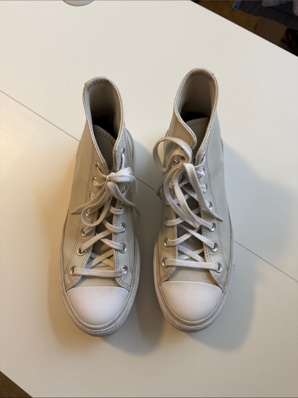 Women's High-Top Leather Sneakers in Light Cream